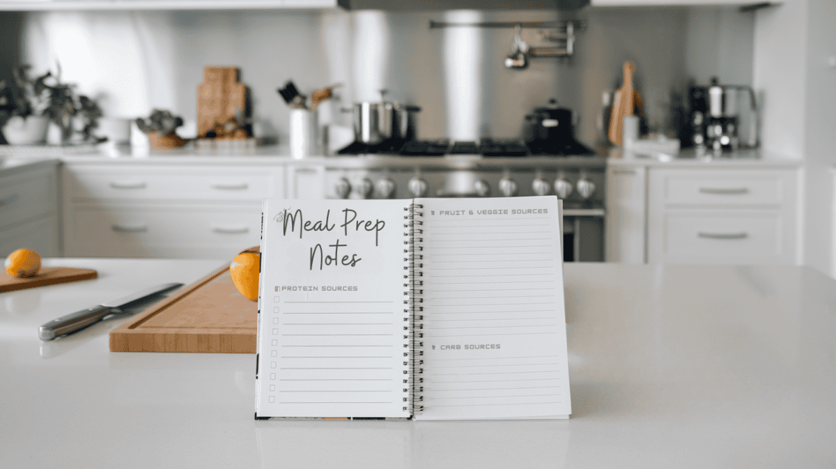 kitchen with meal prep calendar on counter