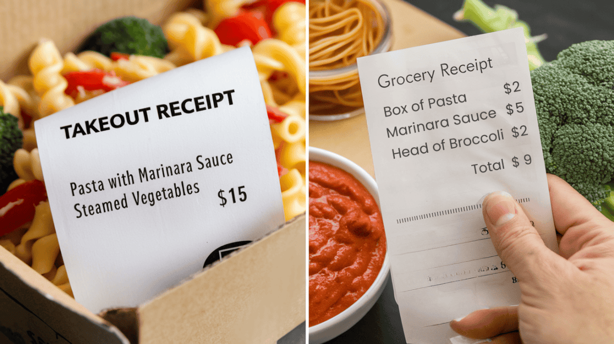 weekly meal prep, showing how far money goes when you meal prep at home vs. purchasing meals from restaurants