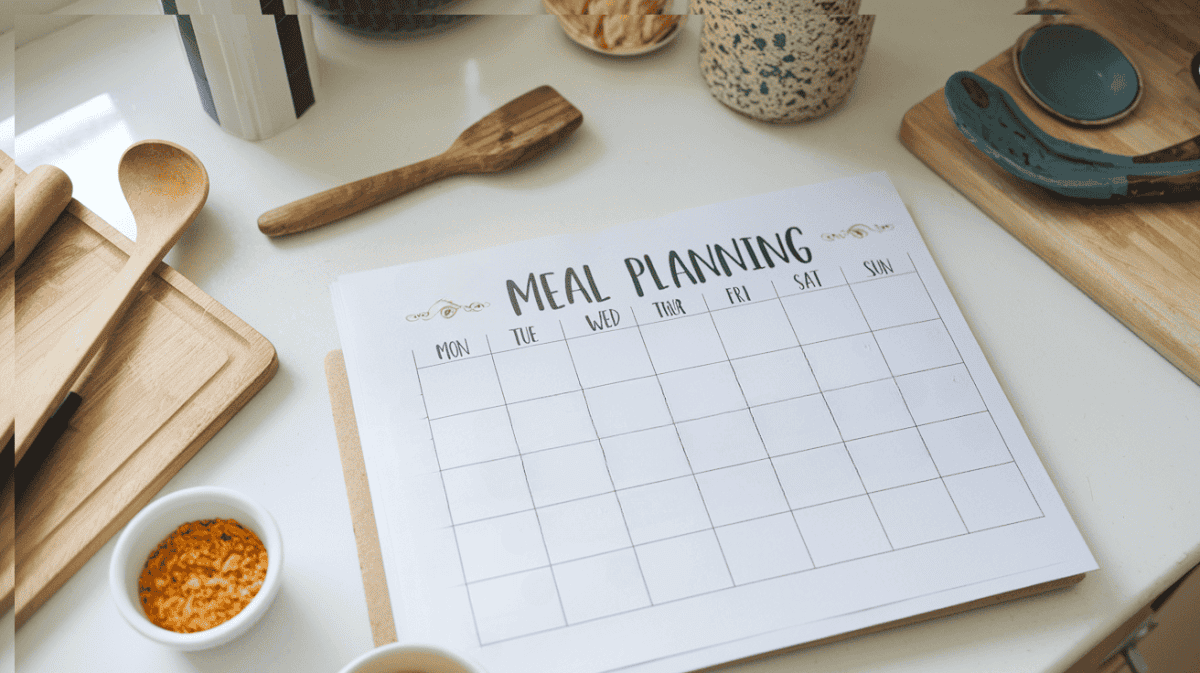 meal prep schedule page showing on a countertop 