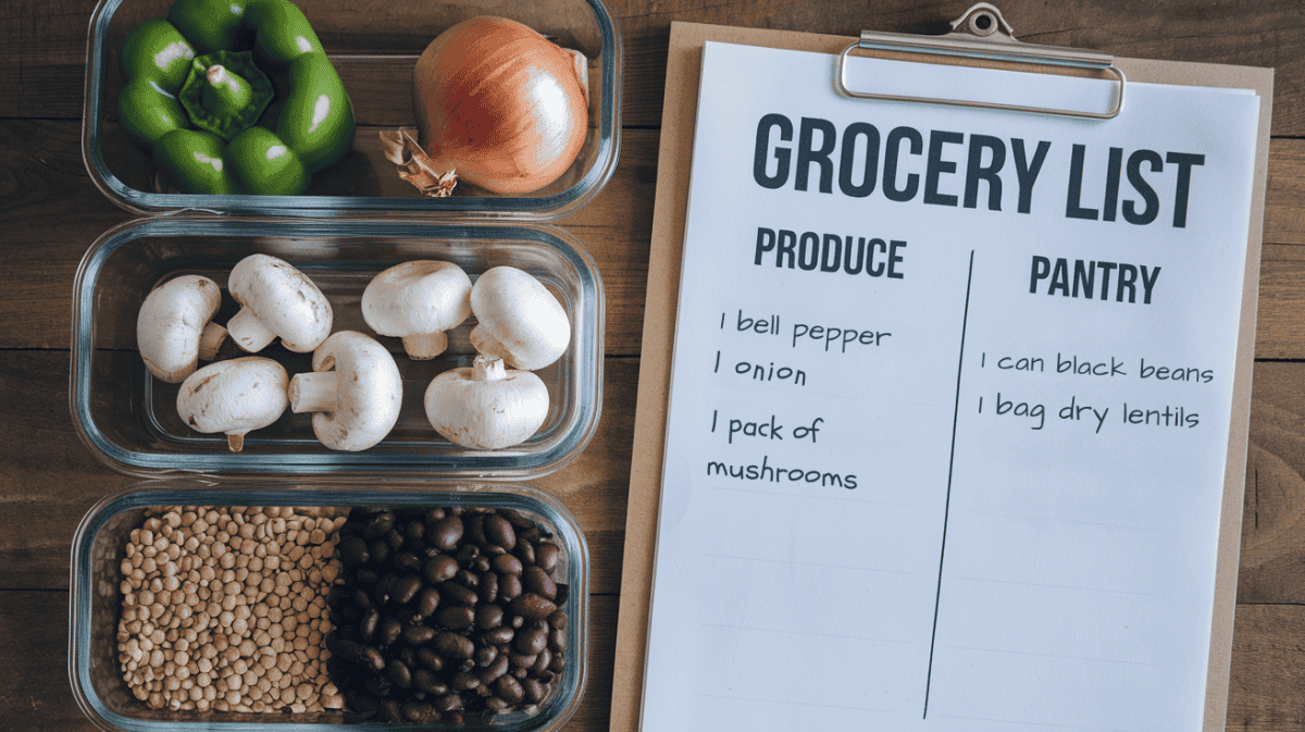 meal prep tips, make a grocery list of what you need and what you already have in your pantry