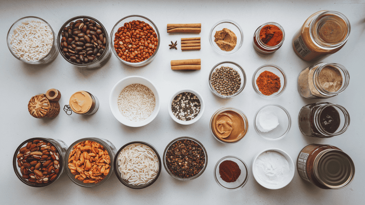 spices in containers to show vegan meal prep ideas